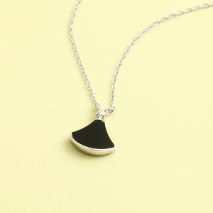 Sterling Silver S925 Crystal Resin Black Leaf Necklace